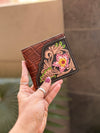 Men's Wallet Hand Tooled Leather Dark Brown Flower Print Cash Holder Gift for Him