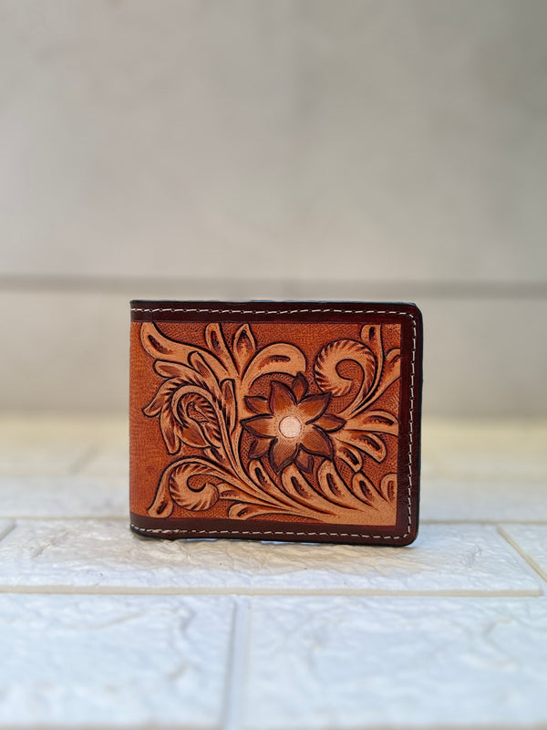 Men's Wallet Hand Tooled Leather Long Zipper Fashionable Cash Holder Gift for Him