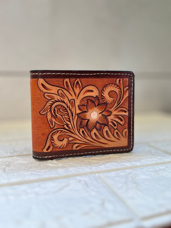 Men's Wallet Hand Tooled Leather Long Zipper Fashionable Cash Holder Gift for Him