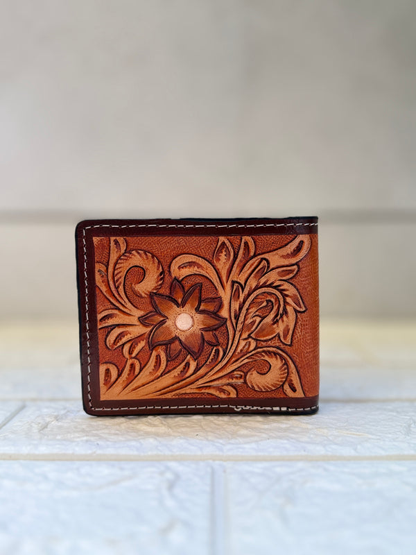 Men's Wallet Hand Tooled Leather Long Zipper Fashionable Cash Holder Gift for Him