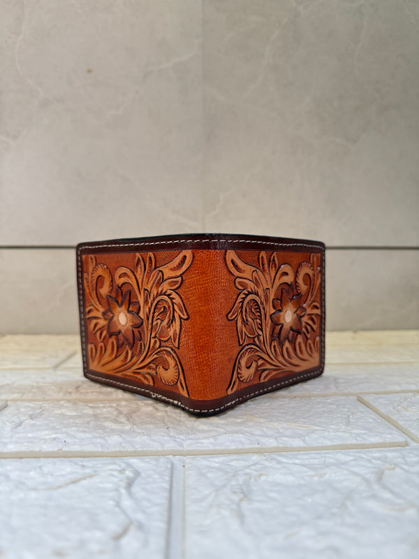 Men's Wallet Hand Tooled Leather Long Zipper Fashionable Cash Holder Gift for Him