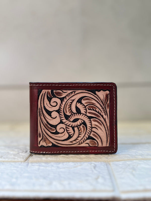 Men's Wallet Hand Tooled Leather Dark Brown Colour Cash Holder Gift for Him