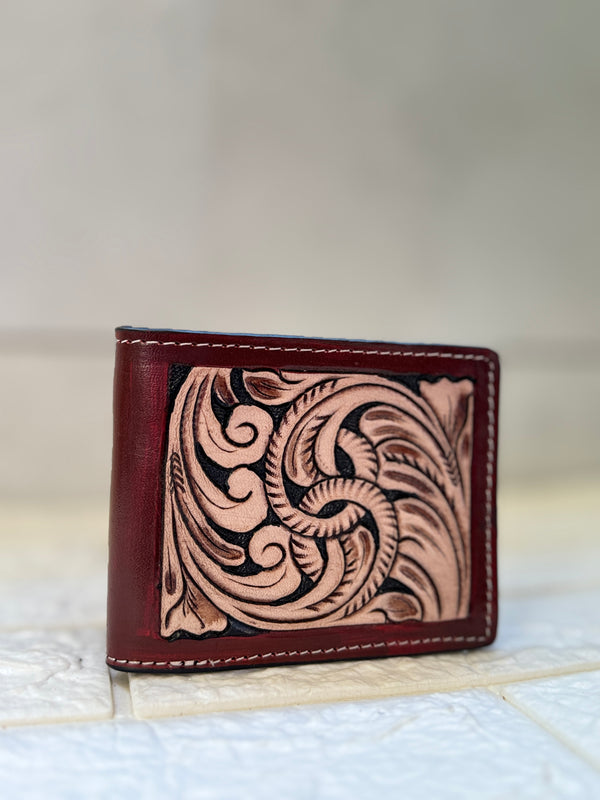 Men's Wallet Hand Tooled Leather Dark Brown Colour Cash Holder Gift for Him