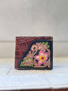 Men's Wallet Hand Tooled Leather Dark Brown Flower Print Cash Holder Gift for Him