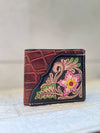 Men's Wallet Hand Tooled Leather Dark Brown Flower Print Cash Holder Gift for Him