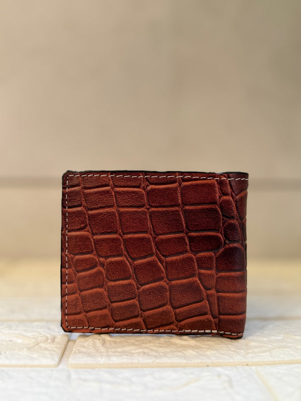 Men's Wallet Hand Tooled Leather Dark Brown Flower Print Cash Holder Gift for Him