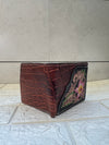 Men's Wallet Hand Tooled Leather Dark Brown Flower Print Cash Holder Gift for Him
