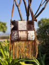 Western Pattern Hair on Hide Fur Fringe Leather Sling Bag Patches Cowhide Fur Cross body Handbag