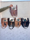 Suede Leather Fringe Handbag Western Hair On Hide Cross Body Gems Stone Women Sling Purse