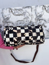 Real Cowhide Leather Luggage Bags Checks Design Handmade Bag Unisex Travel Bag