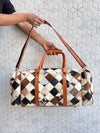 Cowhide Leather Luggage Bags Checks Design Handmade Bag Unisex TravelDuffel Bag