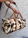 Cowhide Leather Luggage Bags Checks Design Handmade Bag Unisex TravelDuffel Bag