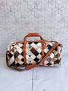 Cowhide Leather Luggage Bags Checks Design Handmade Bag Unisex TravelDuffel Bag