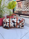 Cowhide Leather Luggage Bags Checks Design Handmade Bag Unisex TravelDuffel Bag