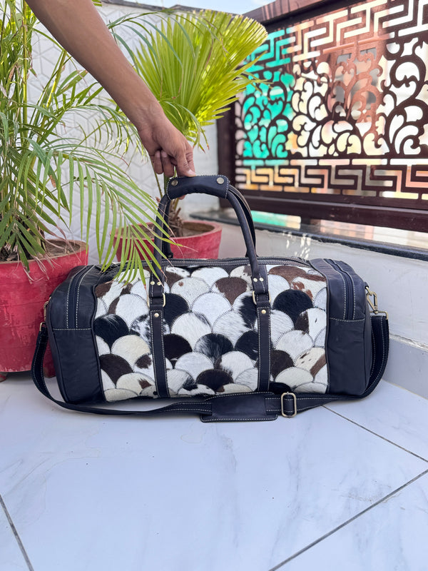 Genuine Leather Hair On Hide Luggage Bags Unique Designer Handmade Bag Unisex Travel Duffel Bag