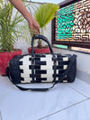 Cowhide Leather Luggage Bags Checks Design Handmade Bag Unisex Travel Duffel Bag