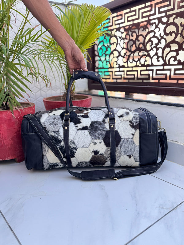 Genuine Leather Hair On Hide Luggage Bags Unique Designer Handmade Bag Unisex TravelDuffel Bag