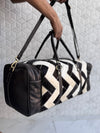Cowhide Leather Luggage Bags Checks Design Handmade Bag Unisex TravelDuffel Bag