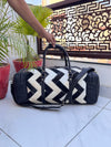 Cowhide Leather Luggage Bags Checks Design Handmade Bag Unisex TravelDuffel Bag