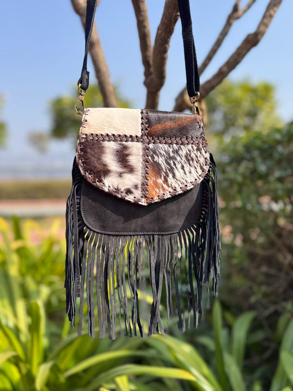 Women Cowhide Fur Handbag Sling Bag Suede Leather Shoulder Bags