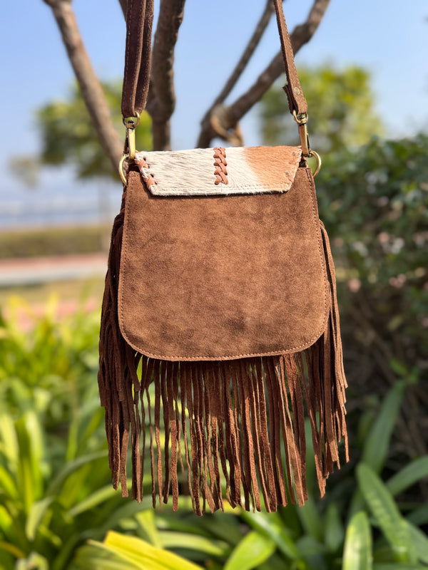Women Cowhide Fur Handbag Sling Bag Suede Leather Shoulder Bags