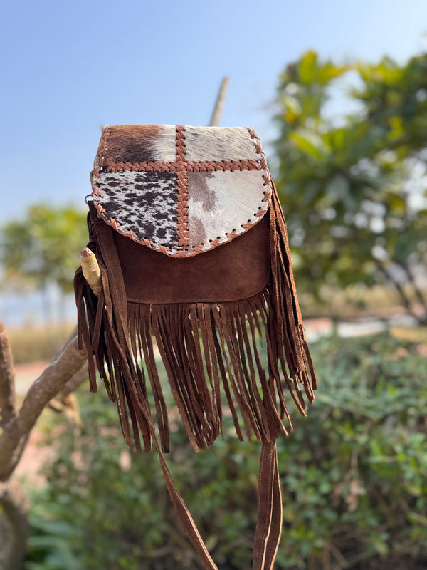Women Cowhide Fur Handbag Sling Bag Suede Leather Shoulder Bags