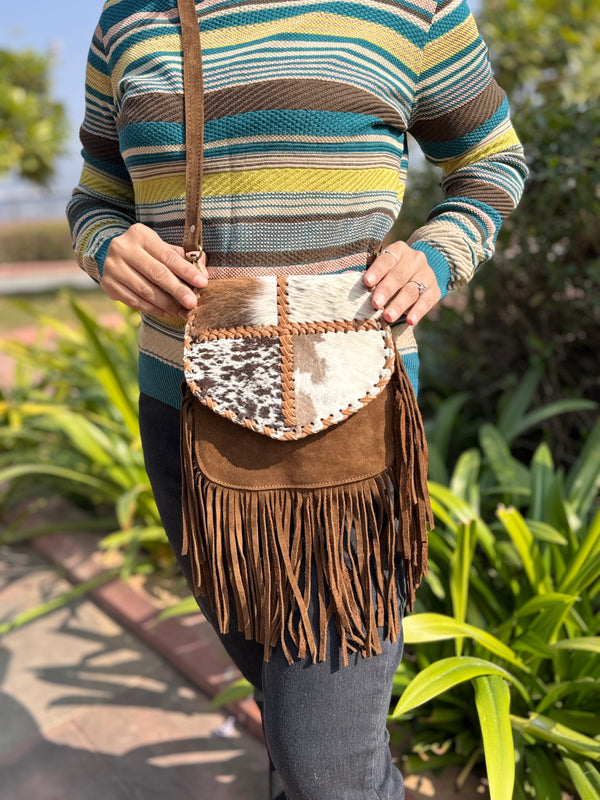 Women Cowhide Fur Handbag Sling Bag Suede Leather Shoulder Bags