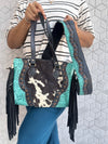 Cowhide Leather Hand Tooled Carving Leather Fringe Tote Bag Stylish Leather Bags for Women's