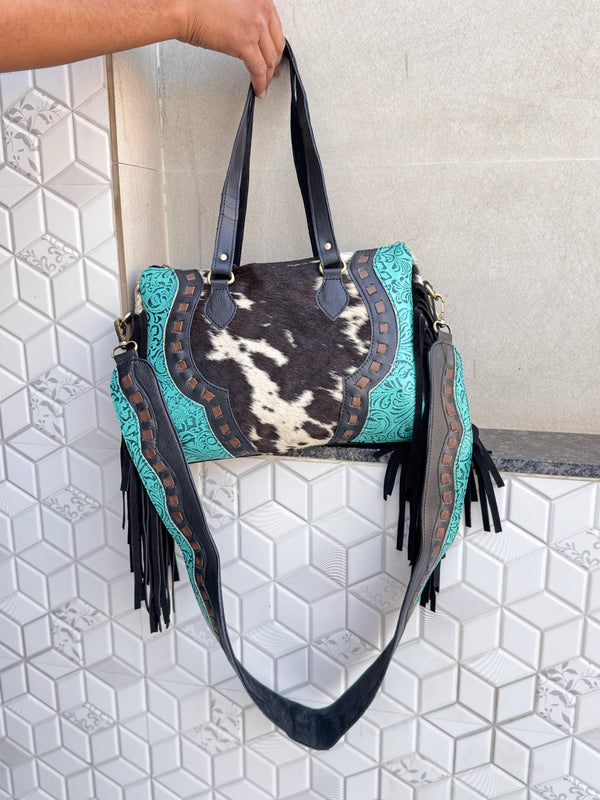 Cowhide Leather Hand Tooled Carving Leather Fringe Tote Bag Stylish Leather Bags for Women's