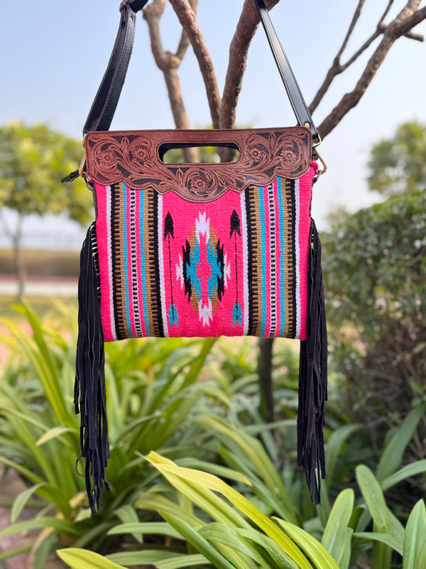 Hand Tooled Fringe Handbag Jacquard New Design Bohemian Aztec Fabric Bags Stylish Bags for Women