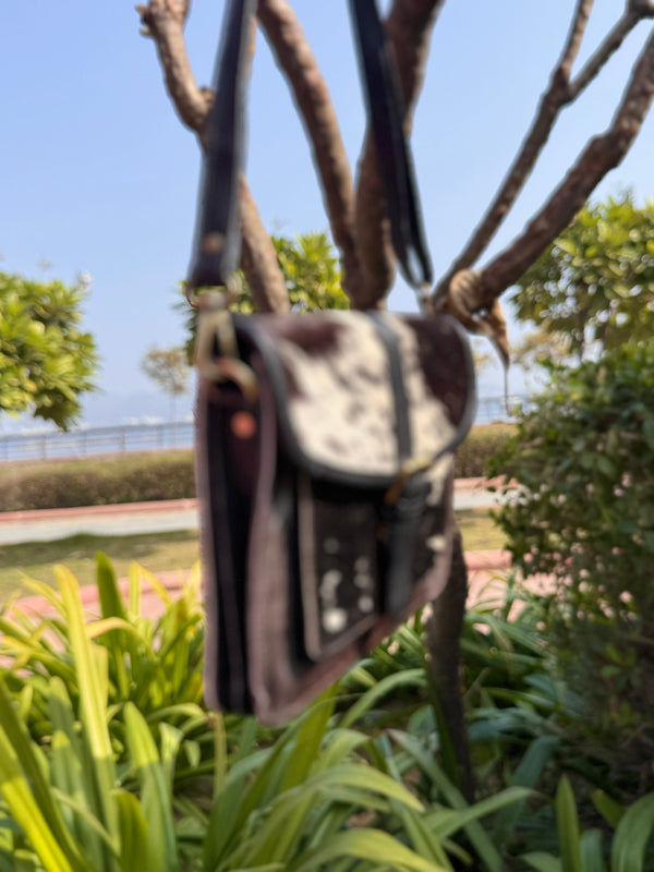 Real Cowhide Fur Leather Purse Stylish Casual Sling Bag for Women's
