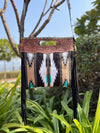 Hand Tooled Fringe Handbag Jacquard Leather Sling Bohemian Aztec Saddle Blanket Bags
