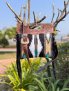 Hand Tooled Fringe Handbag Jacquard Leather Sling Bohemian Aztec Saddle Blanket Bags