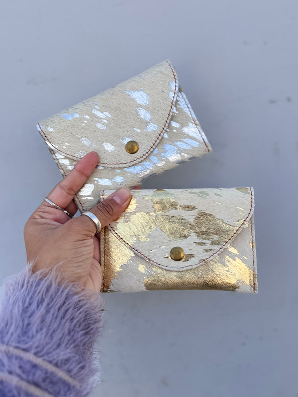 Hair on Hide Leather Coin PurseWallet Card Holders Genuine Metallic Fur Leather Mini Pouch
