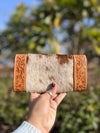 Hand Tooled Carving Wallet Clutch Stylish Cowhide Fur Leather Wallet