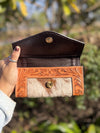 Hand Tooled Carving Wallet Clutch Stylish Cowhide Fur Leather Wallet
