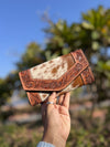 Hand Tooled Carving Wallet Clutch Stylish Cowhide Fur Leather Wallet