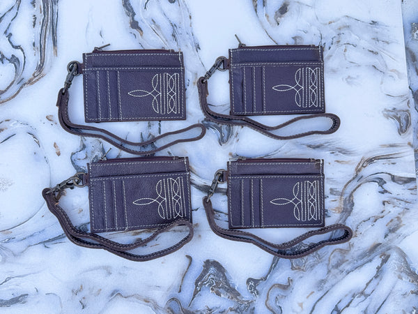 Genuine Leather Coin Purse Boot Stitch Wallet Purse SmallWristlet Unisex Coin Purse