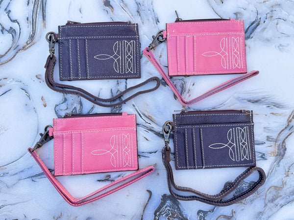 Genuine Leather Coin Purse Boot Stitch Wallet Purse SmallWristlet Unisex Coin Purse