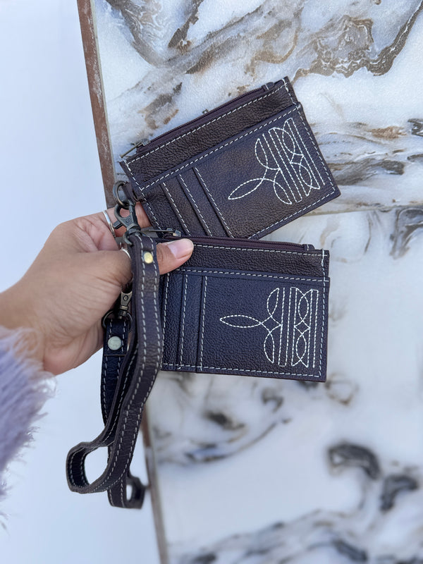 Genuine Leather Coin Purse Boot Stitch Wallet Purse SmallWristlet Unisex Coin Purse