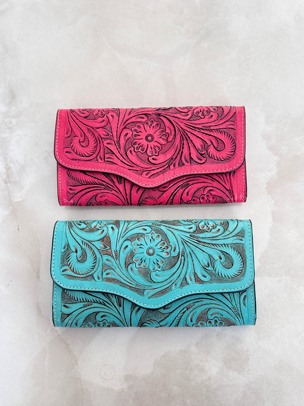 Carving Hand Tooled Leather Clutch Phone Case Stylish Real Leather Women's Clutch