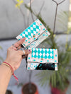 Hair on Hide Metallic Leather New Hand Tooled Checks Design Small Coin Purse Mini Wallet for Women