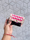 Hair on Hide Metallic Leather New Hand Tooled Checks Design Small Coin Purse Mini Wallet for Women