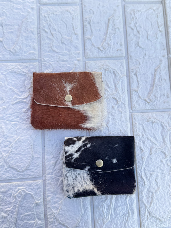 Hair on Hide Leather Coin Purse Designer Wallet Card Holders Genuine Cowhide Leather Mini Pouch