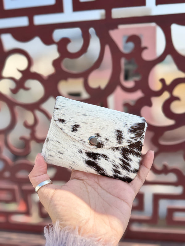 Hair on Hide Leather Coin Purse Designer Wallet Card Holders Genuine Cowhide Leather Mini Pouch