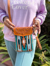 Real Leather Aztec Saddle Blanket Phone Purse Hand Tooled Leather Women Sling Phone Purse