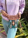 Real Leather Aztec Saddle Blanket Phone Purse Hand Tooled Leather Women Sling Phone Purse