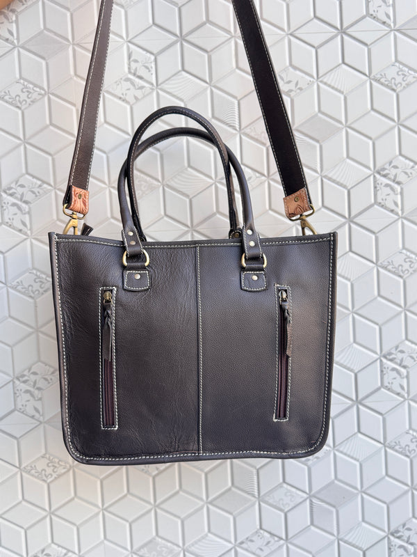 Carving Hand Tooled Tote Bags Hair On Hide Shoulder Handbag for Women's