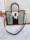 Carving Hand Tooled Tote Bags Hair On Hide Shoulder Handbag for Women's