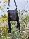 Phone Purse Handbag Real Cowhide Fur Fringe Hand Tooled Carving Sling Bag Small Size Bags